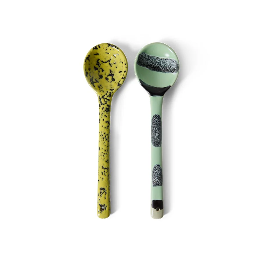 70’s Ceramics: Serving Spoons, Mines (Set of 2)