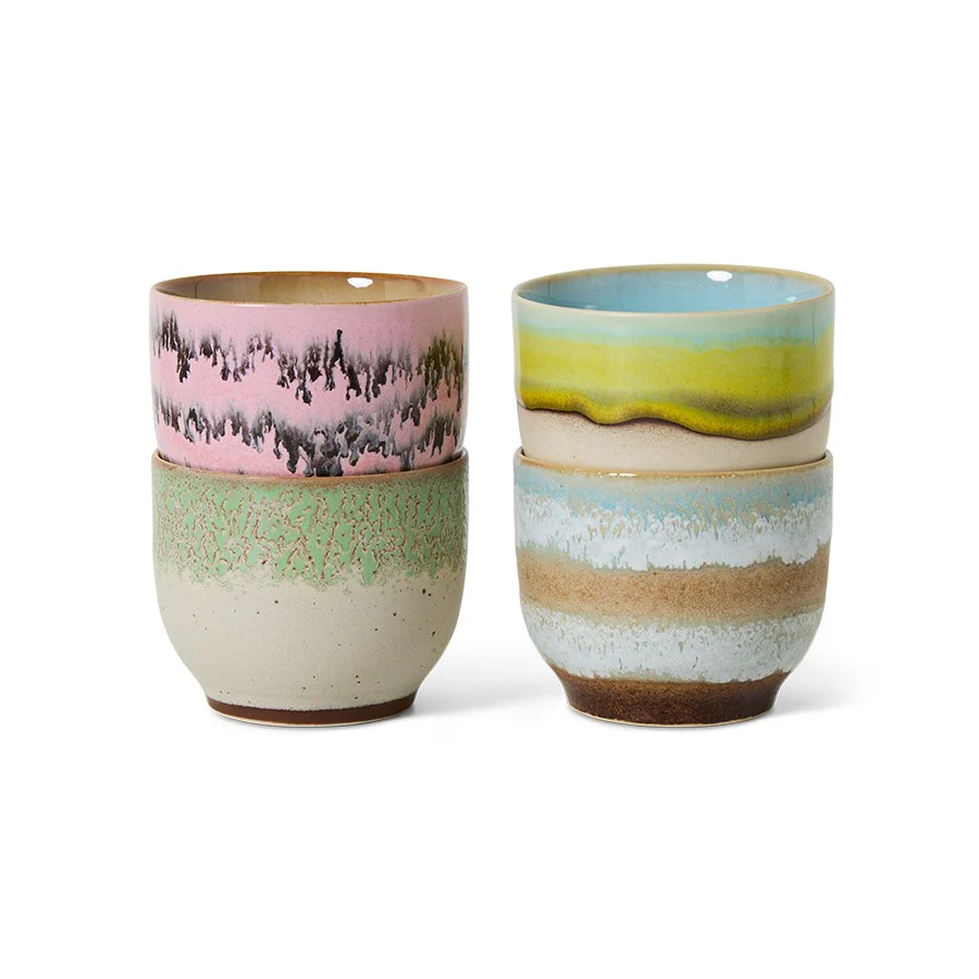 70's Ceramics: Café Cups, Deco (Set of 4)