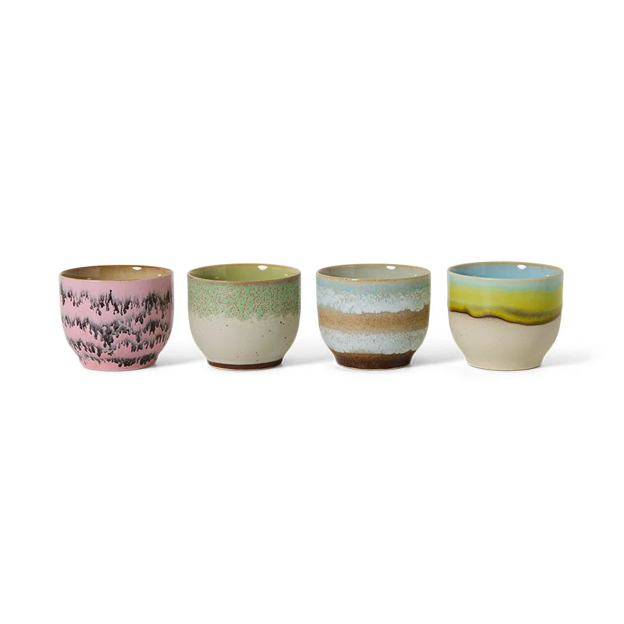 70's Ceramics: Café Cups, Deco (Set of 4) - Image 2