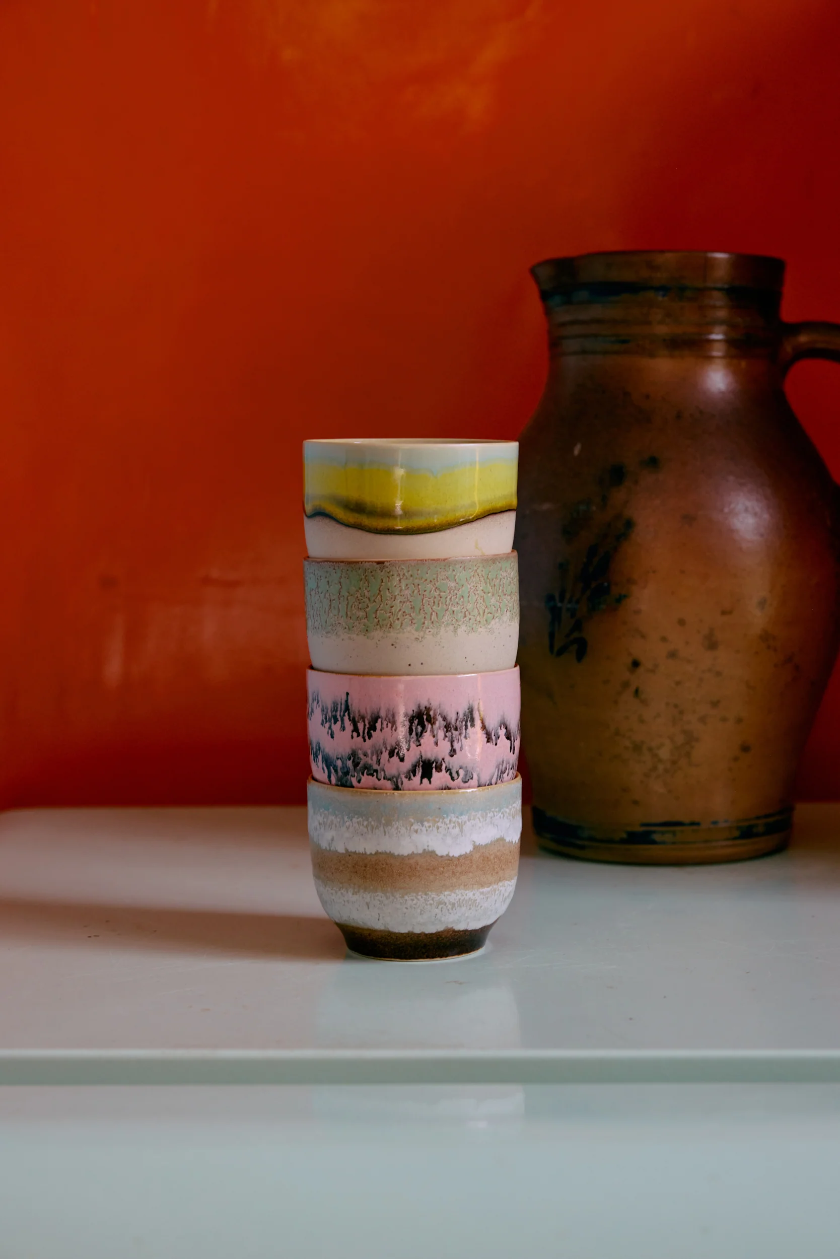 70's Ceramics: Café Cups, Deco (Set of 4) - Image 4