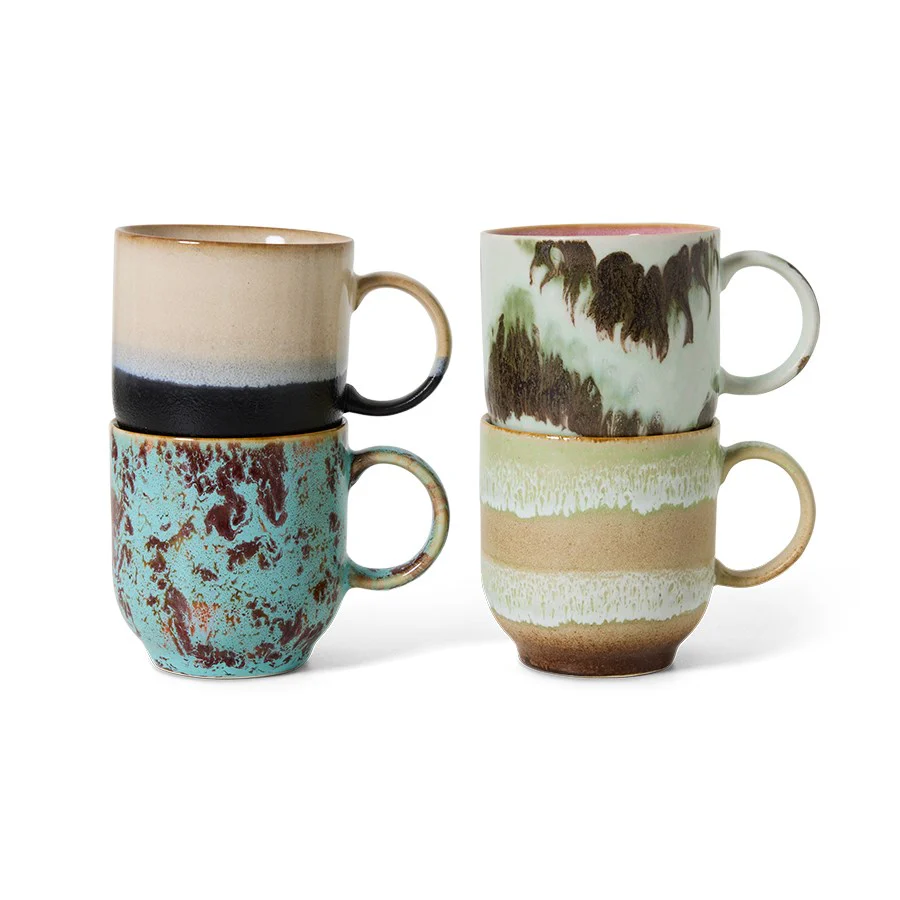 70's Ceramics: Café Mugs, Abstract (Set of 4)