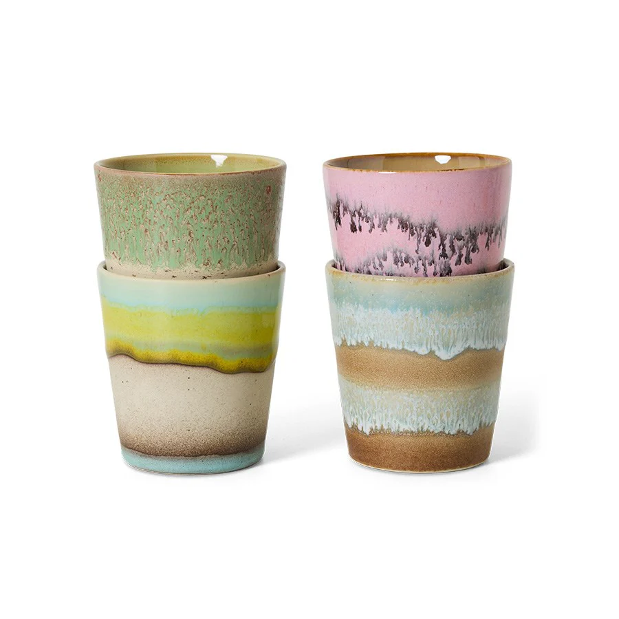 70's Ceramics: Coffee Mugs, Pop Art (Set of 4)