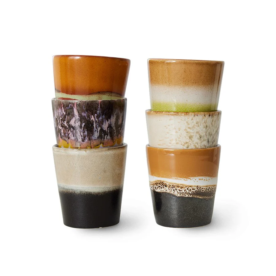 70s Ceramics: Coffee Mugs, Soil (Set of 6)