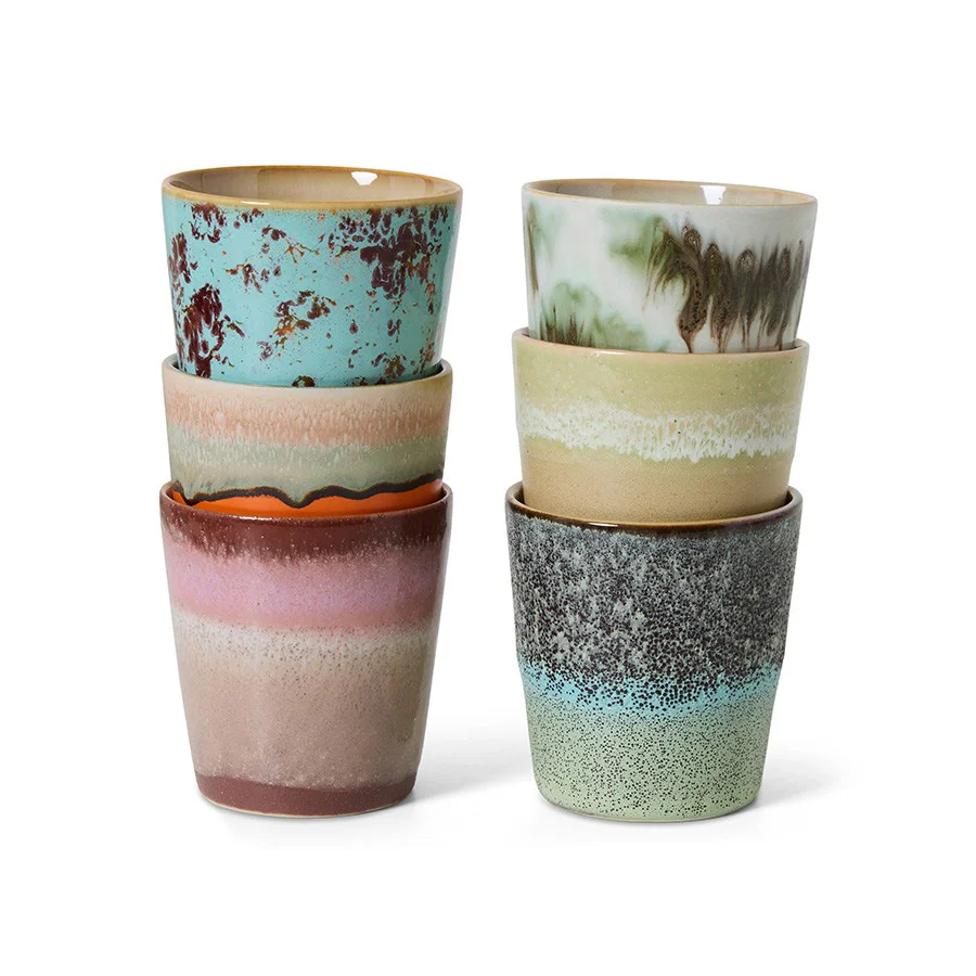 70's Ceramics: Coffee Mugs, Surreal (Set of 6)