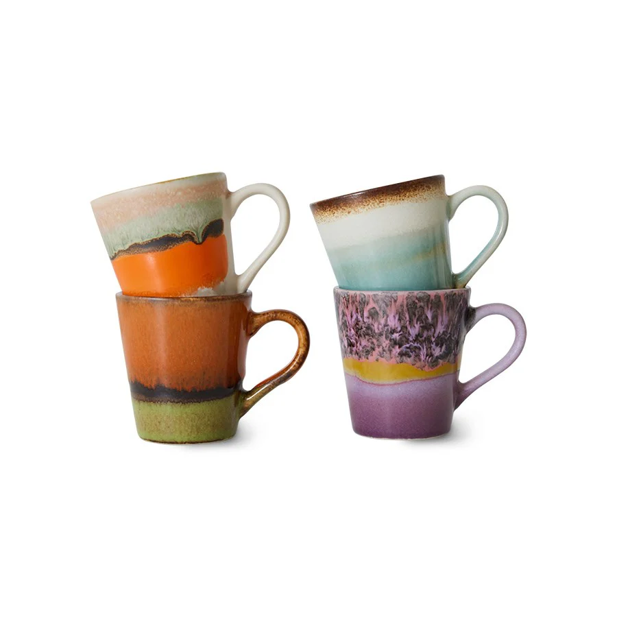 70s Ceramics: Espresso Mugs, Retro (Set Of 4)