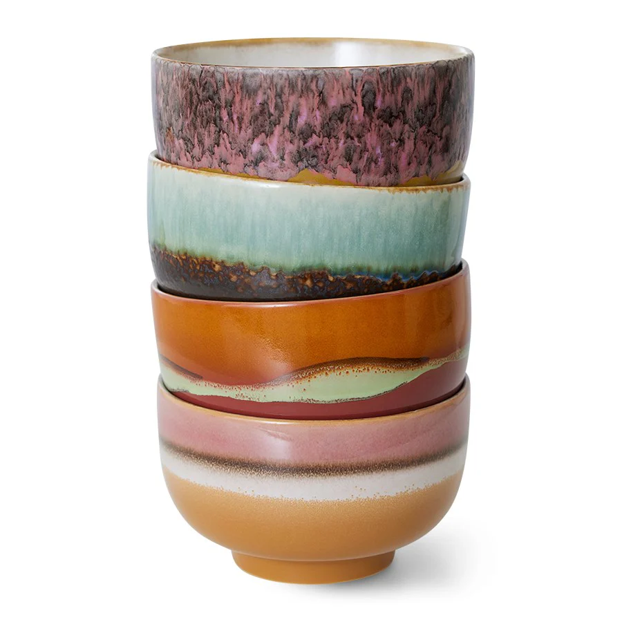 70s Ceramics: Noodle Bowls, Geyser (Set of 4)