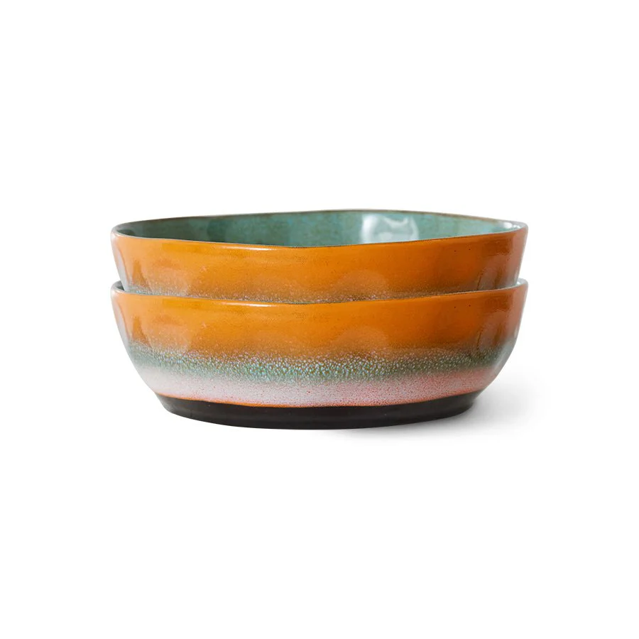 70s Ceramics: Pasta Bowls, Golden Hour (Set of 2)