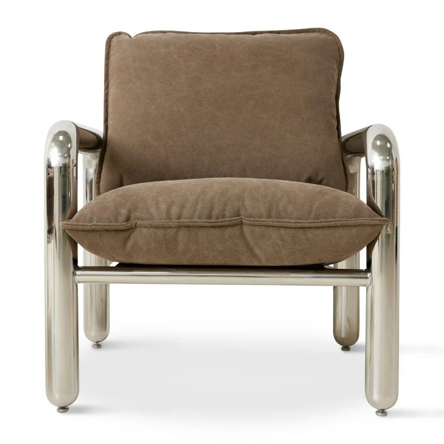 Chrome Lounge Armchair, Canvas Brown
