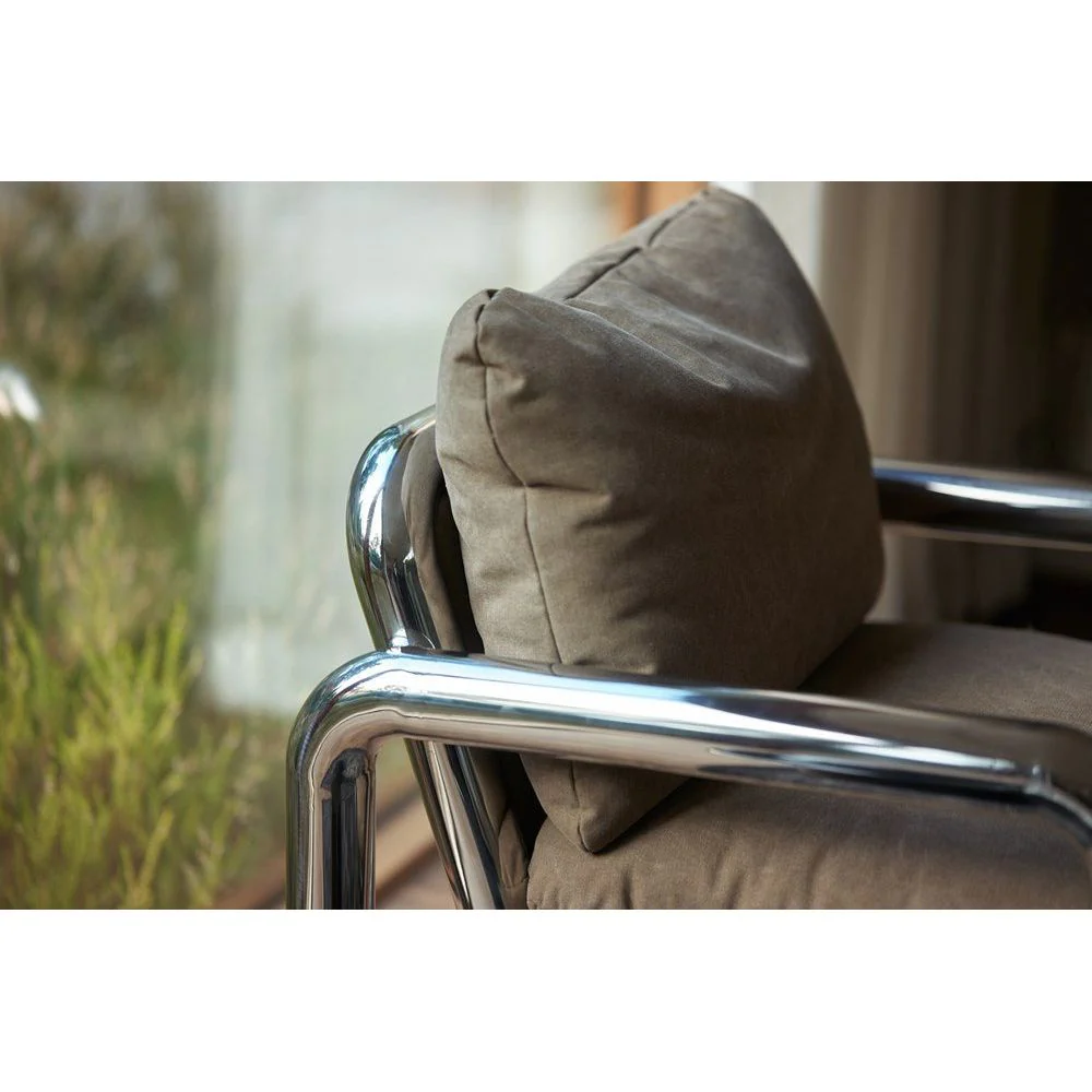 Chrome Lounge Armchair, Canvas Brown - Image 4