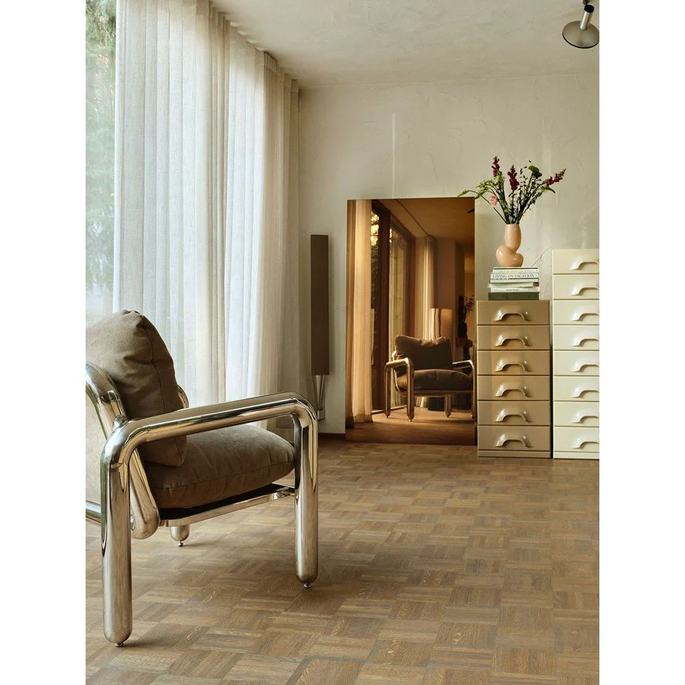 Chrome Lounge Armchair, Canvas Brown - Image 5