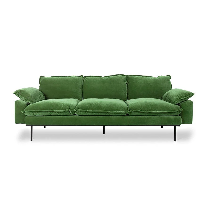 Retro Sofa : 3-Seats, Royal Velvet, Green