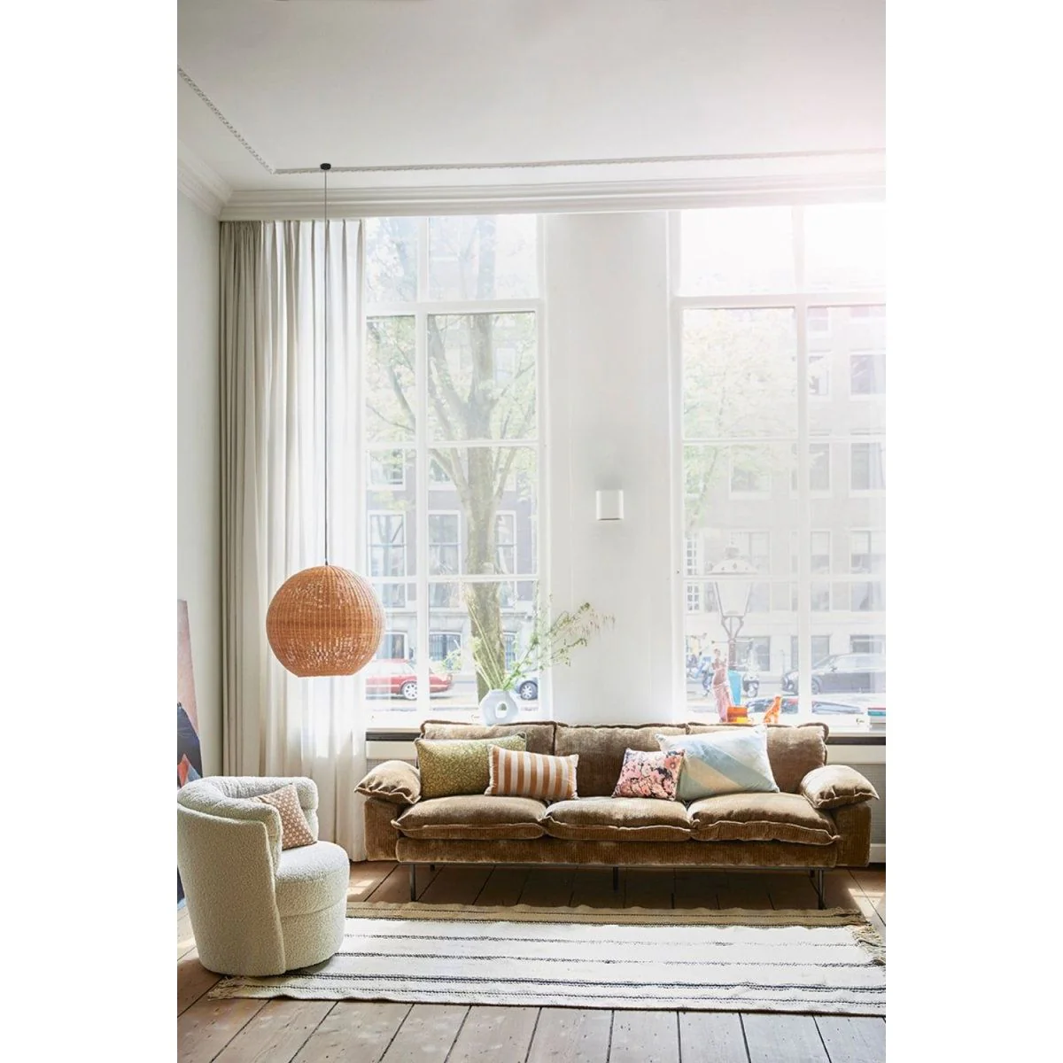 Retro Sofa: 3- Seats, Velvet Corduroy, Aged Gold - Image 3