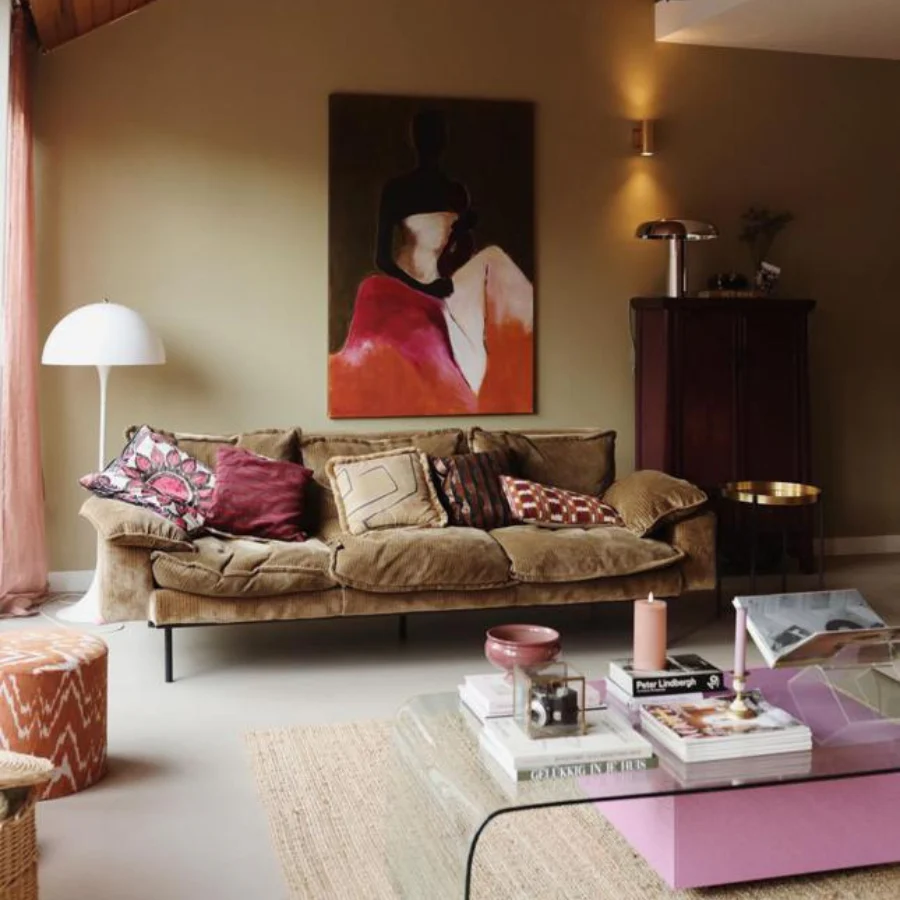 Retro Sofa: 3- Seats, Velvet Corduroy, Aged Gold - Image 4