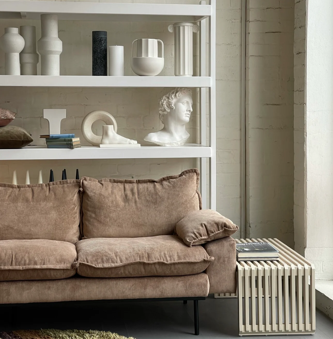 Retro Sofa: 3- Seats, Corduroy Rib, Brown - Image 5