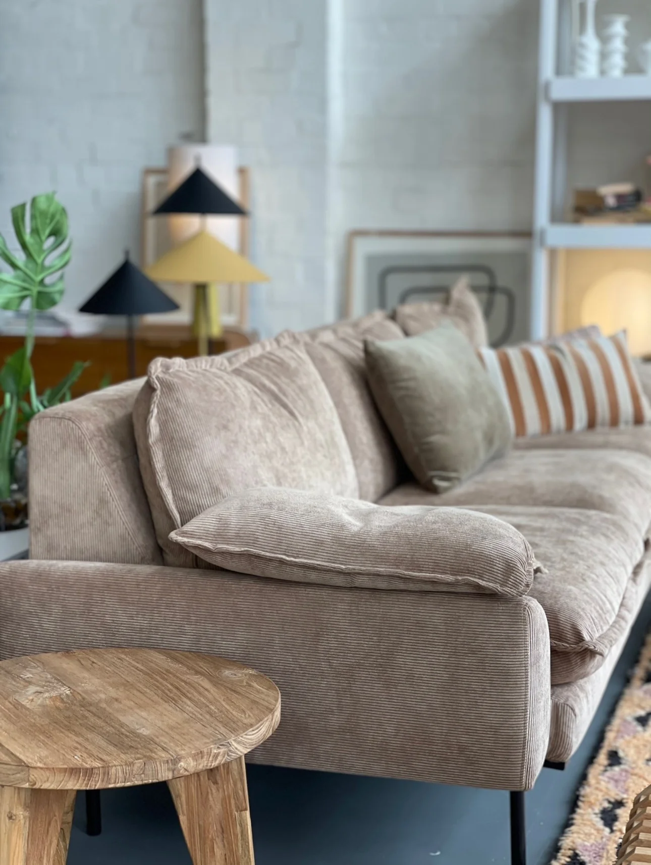 Retro Sofa: 3- Seats, Corduroy Rib, Brown - Image 6