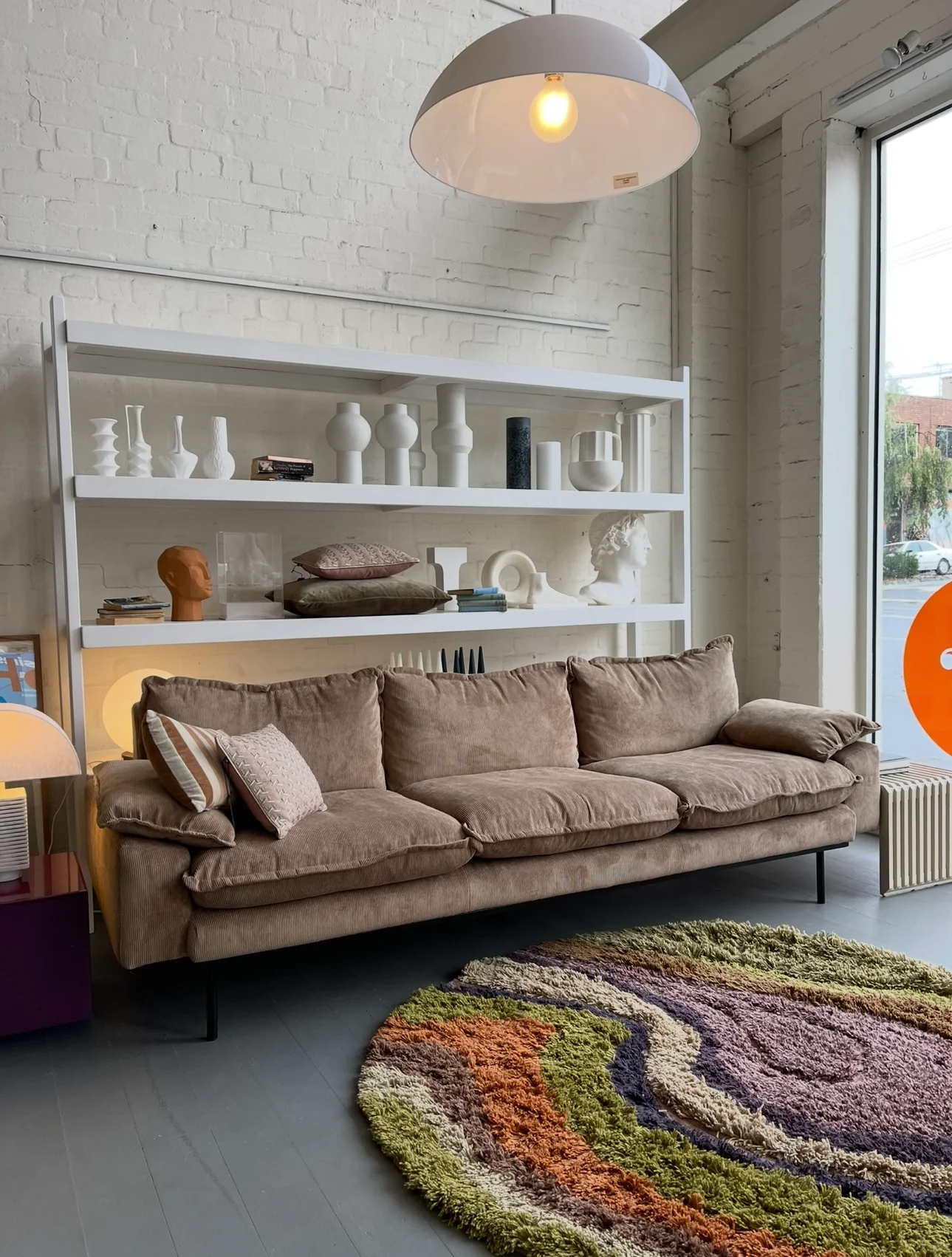 Retro Sofa: 3- Seats, Corduroy Rib, Brown - Image 4