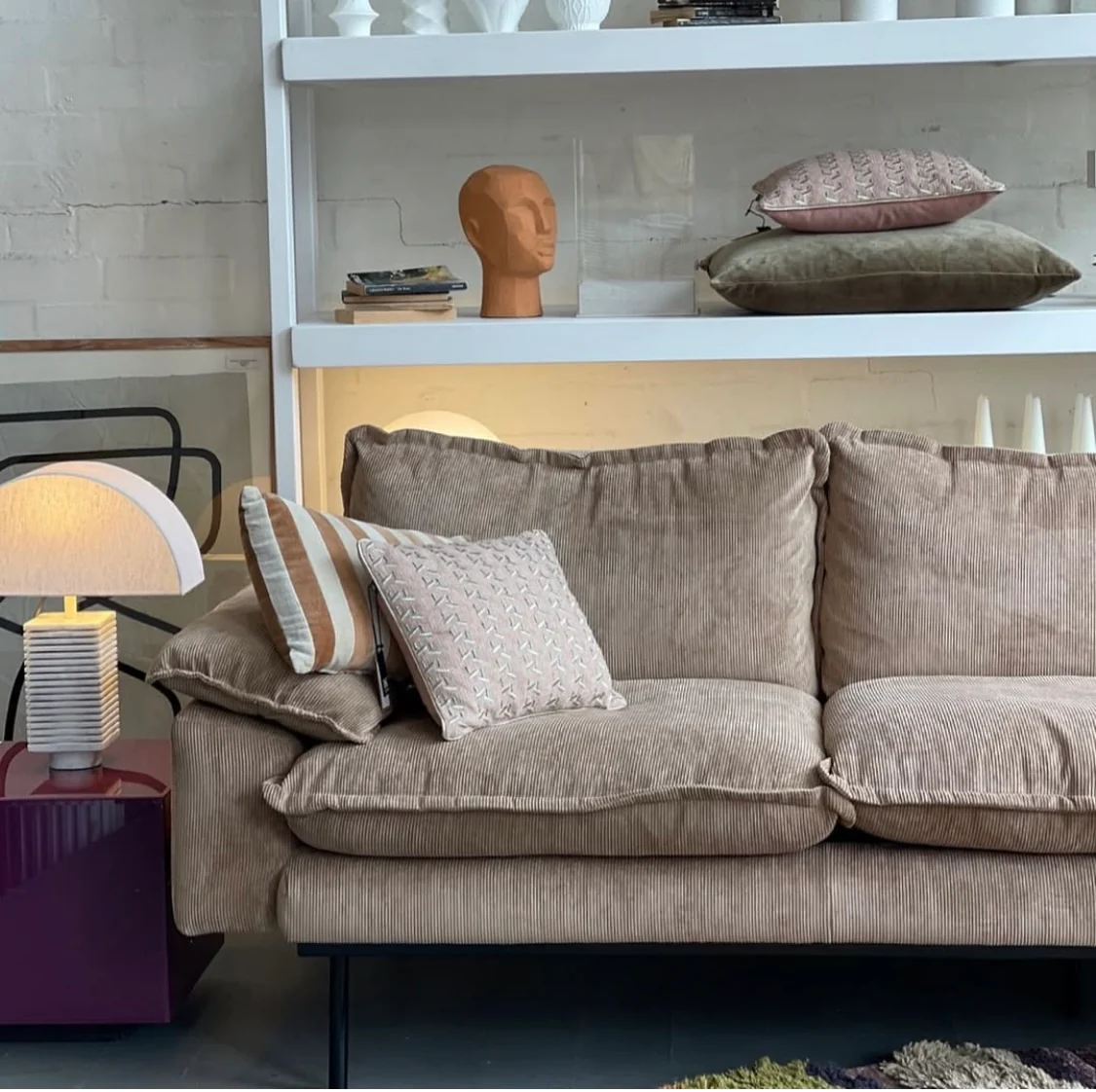 Retro Couch: 4 Seats, Corduroy Rib, Brown - Image 8
