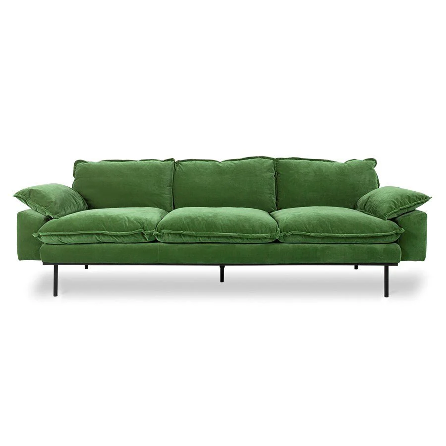 Retro Sofa: 4- Seats, Royal Velvet, Green