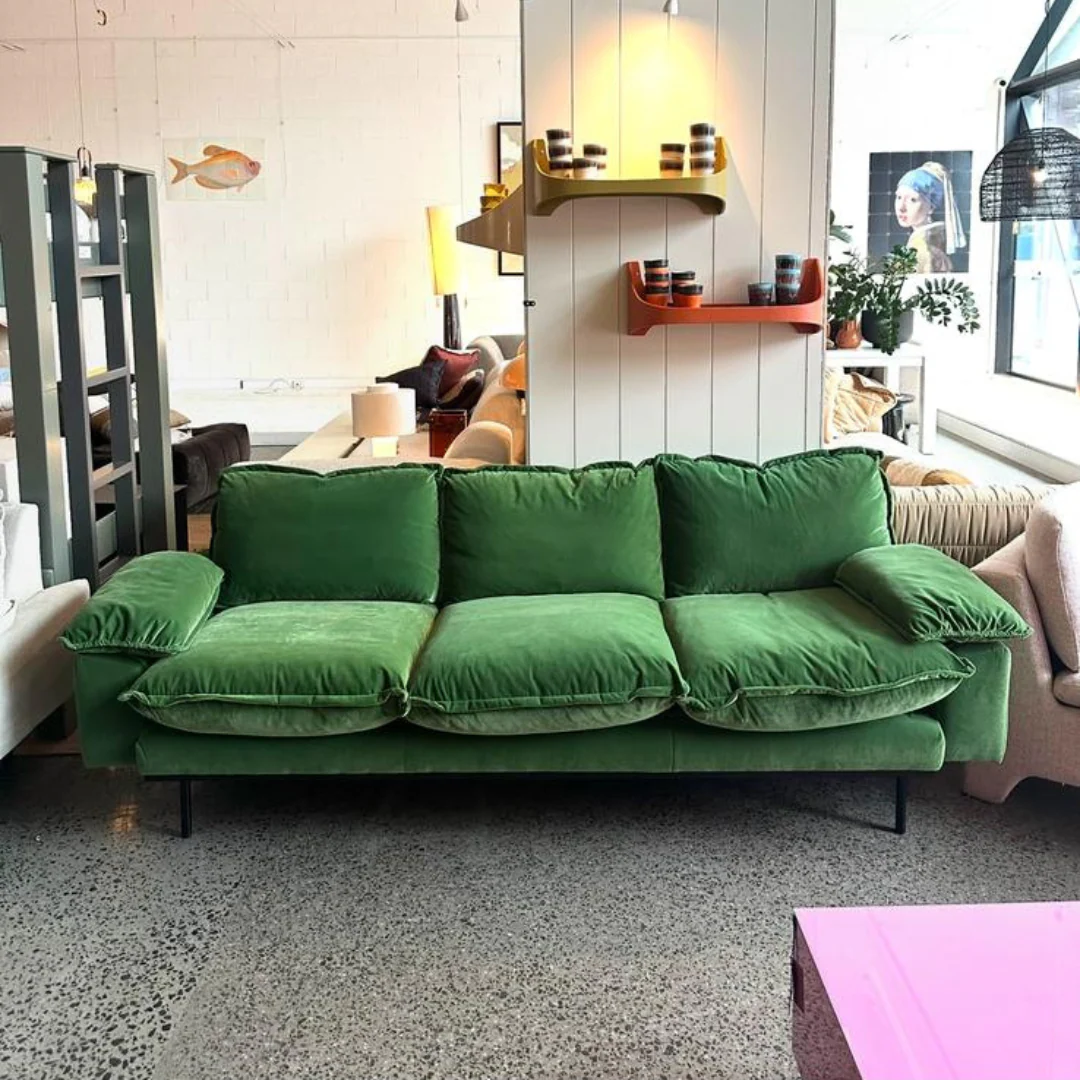 Retro Sofa: 4- Seats, Royal Velvet, Green - Image 6
