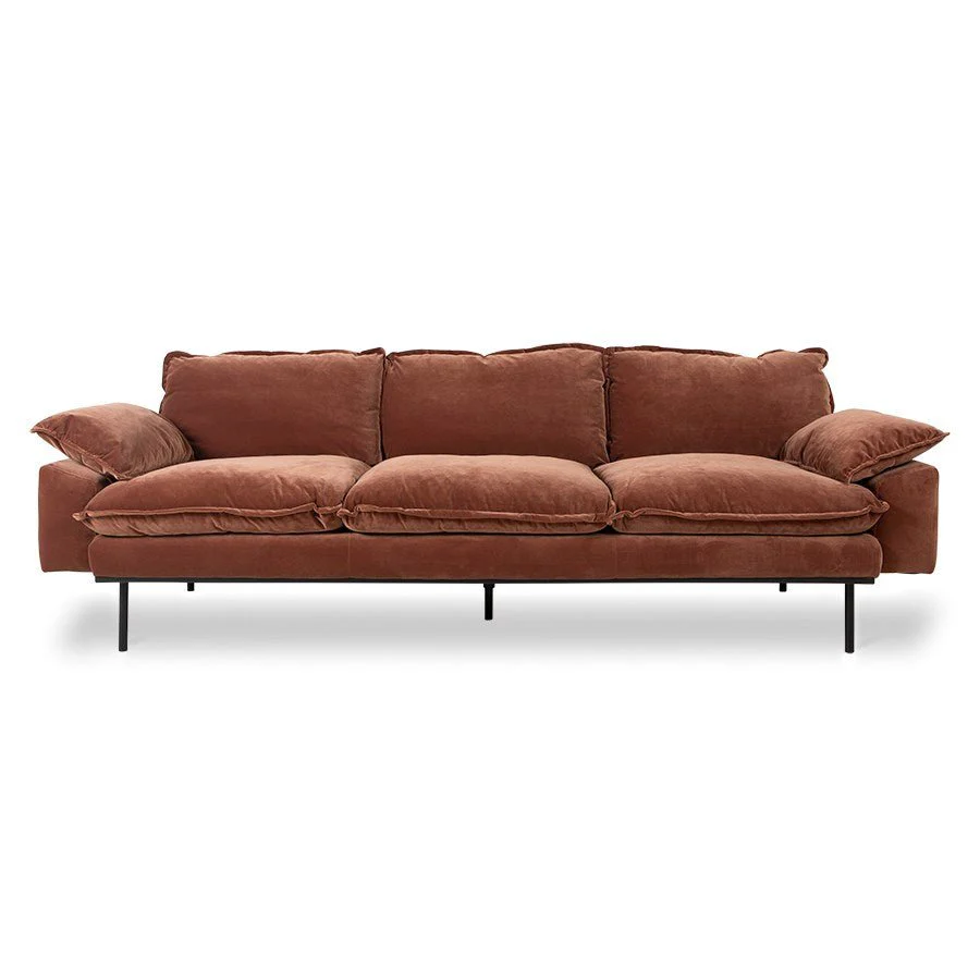 Retro Sofa : 4-Seats, Royal Velvet, Magnolia