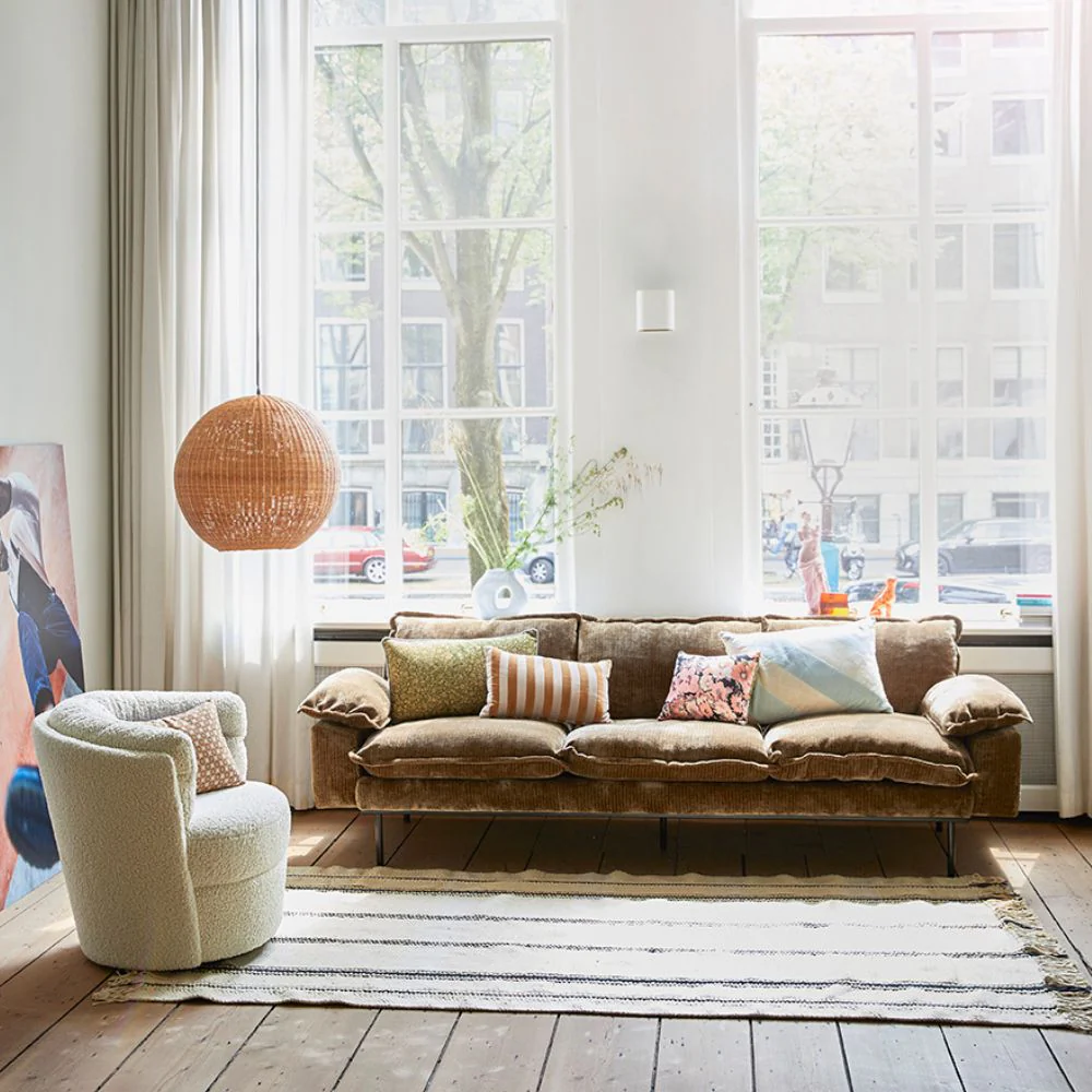 Retro Sofa: 4 Seats, Velvet Corduroy, Aged Gold - Image 3