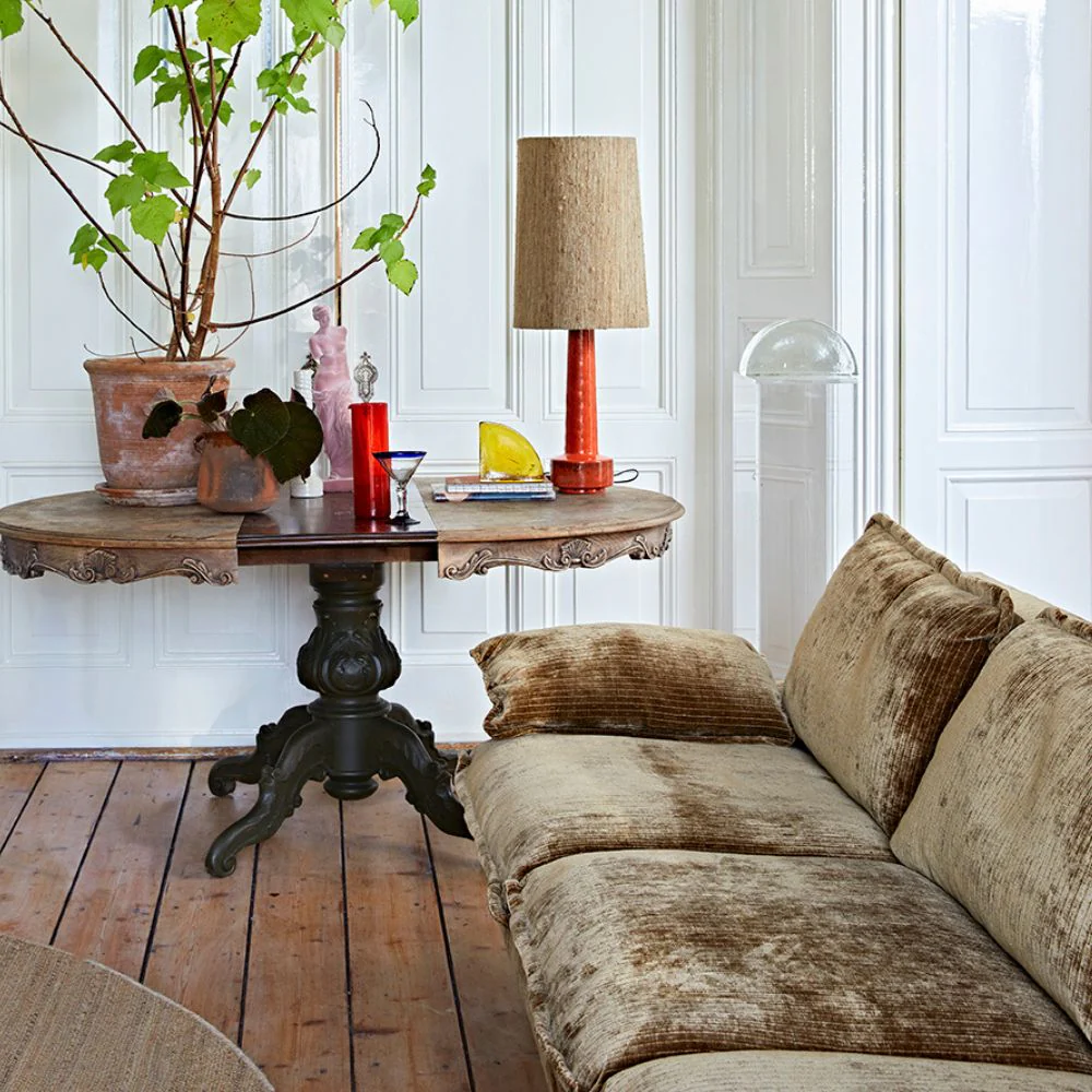Retro Sofa: 4 Seats, Velvet Corduroy, Aged Gold - Image 6