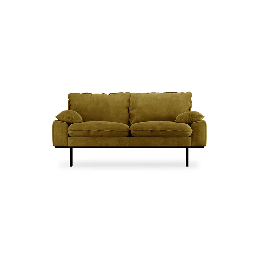 Retro Sofa: 2-Seats, Royal Velvet, Olive