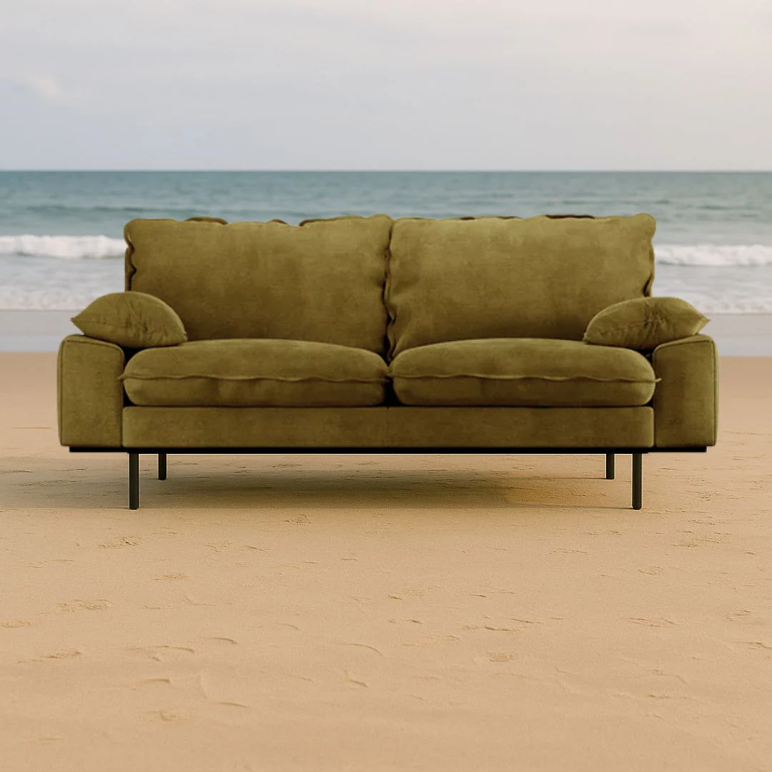 Retro Sofa: 2-Seats, Royal Velvet, Olive - Image 2