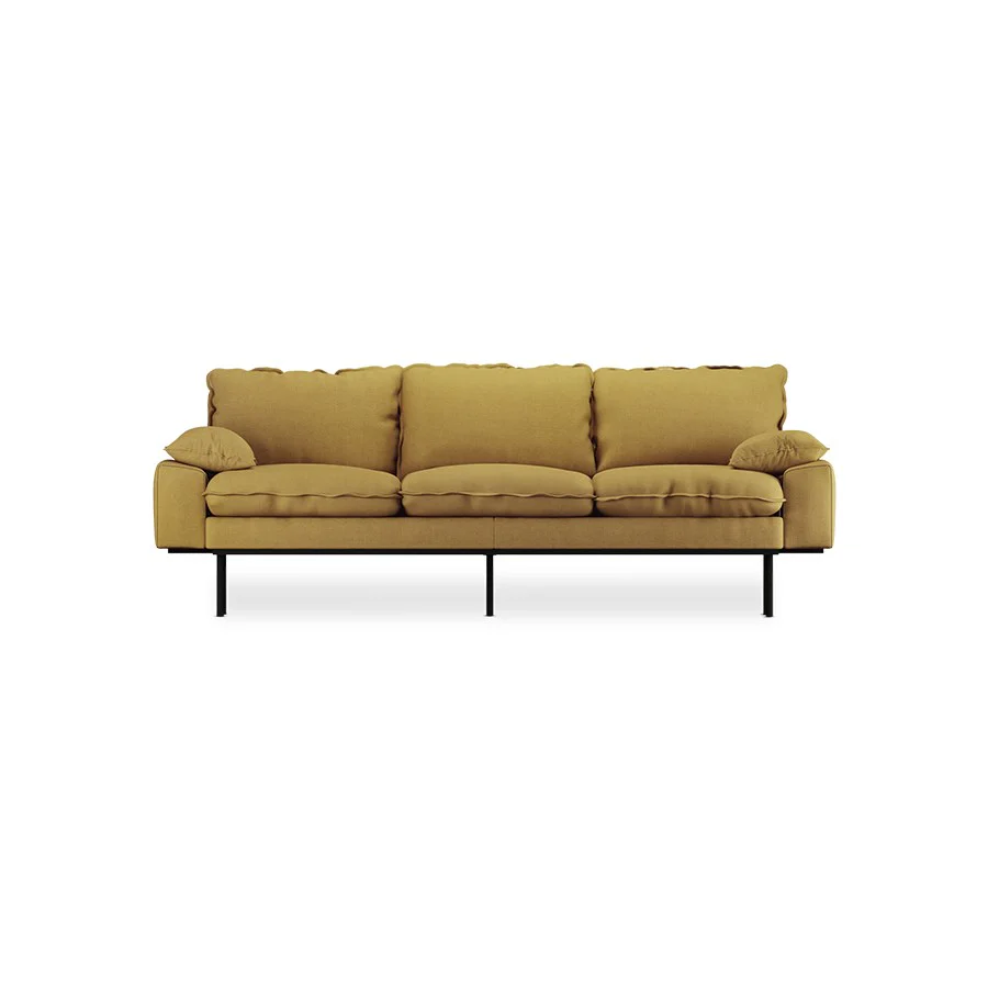 Retro Sofa: 3 Seats, Linen, Burnt Ochre