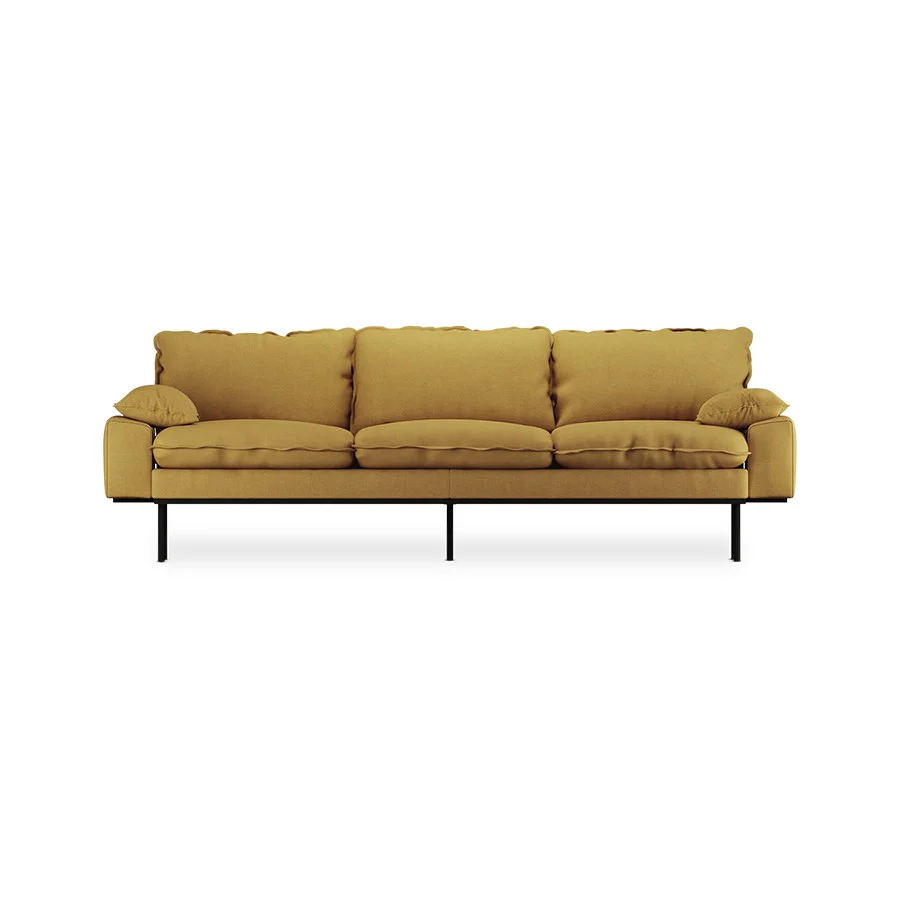 Retro Sofa: 4 Seats, Linen, Burnt Ochre