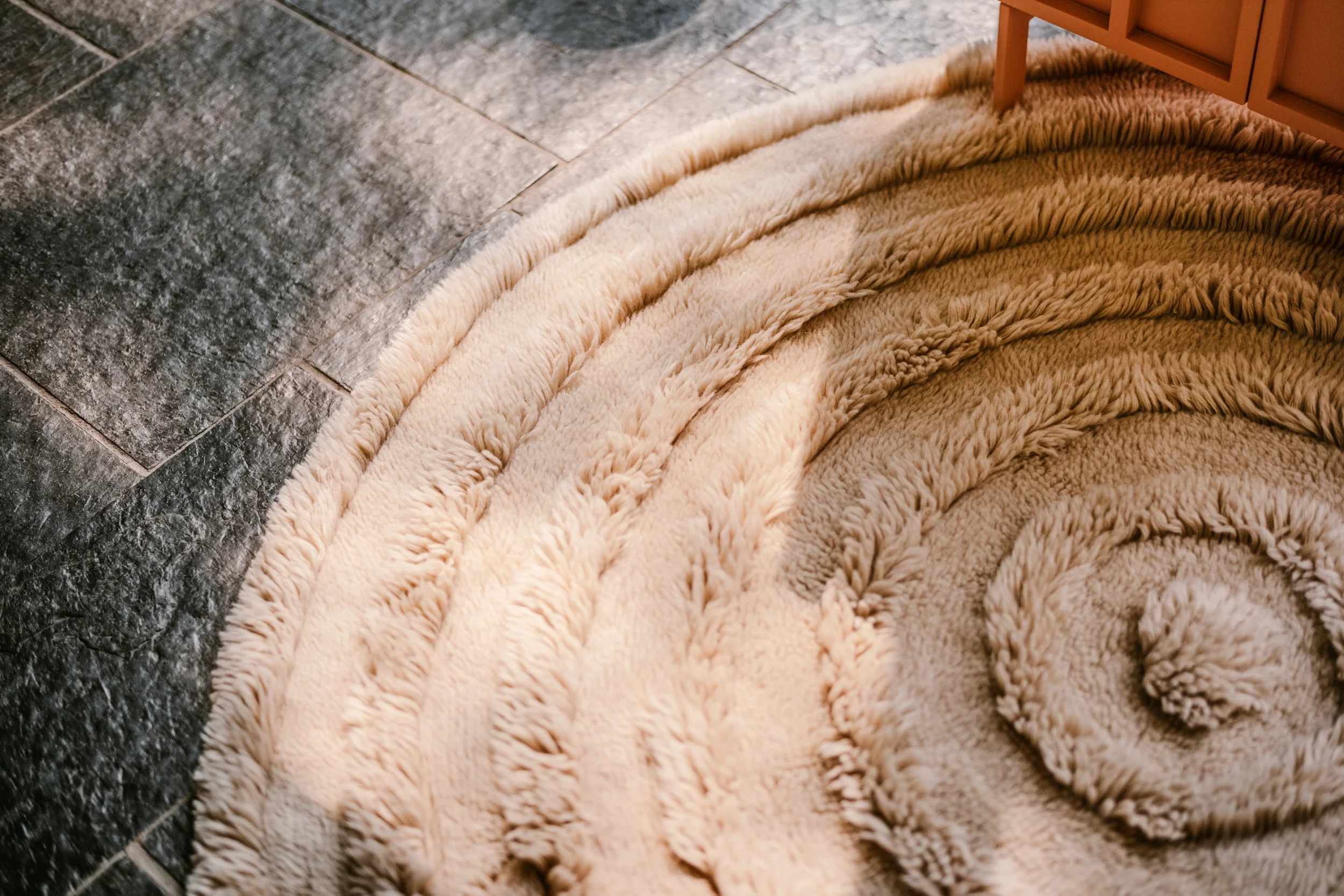 Round Woolen Rug, Cream (150cm) - Image 6