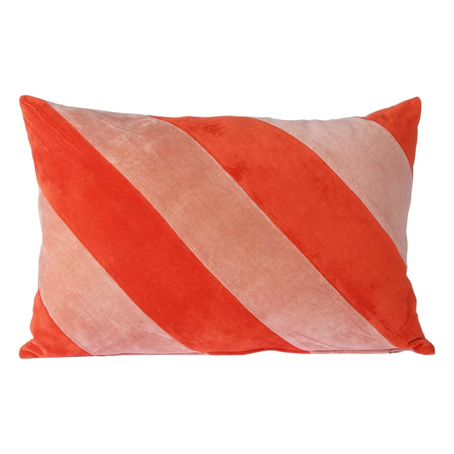 Striped Velvet Cushion, Red/Pink