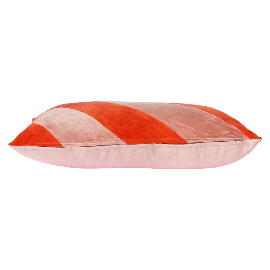 Striped Velvet Cushion, Red/Pink - Image 3