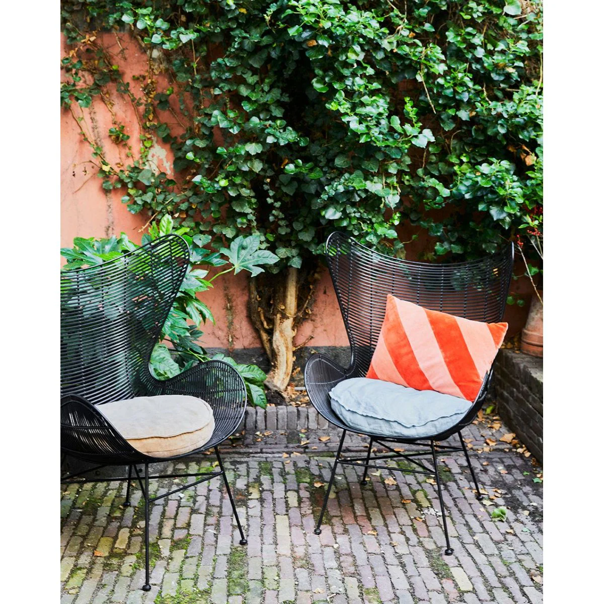 Striped Velvet Cushion, Red/Pink - Image 5
