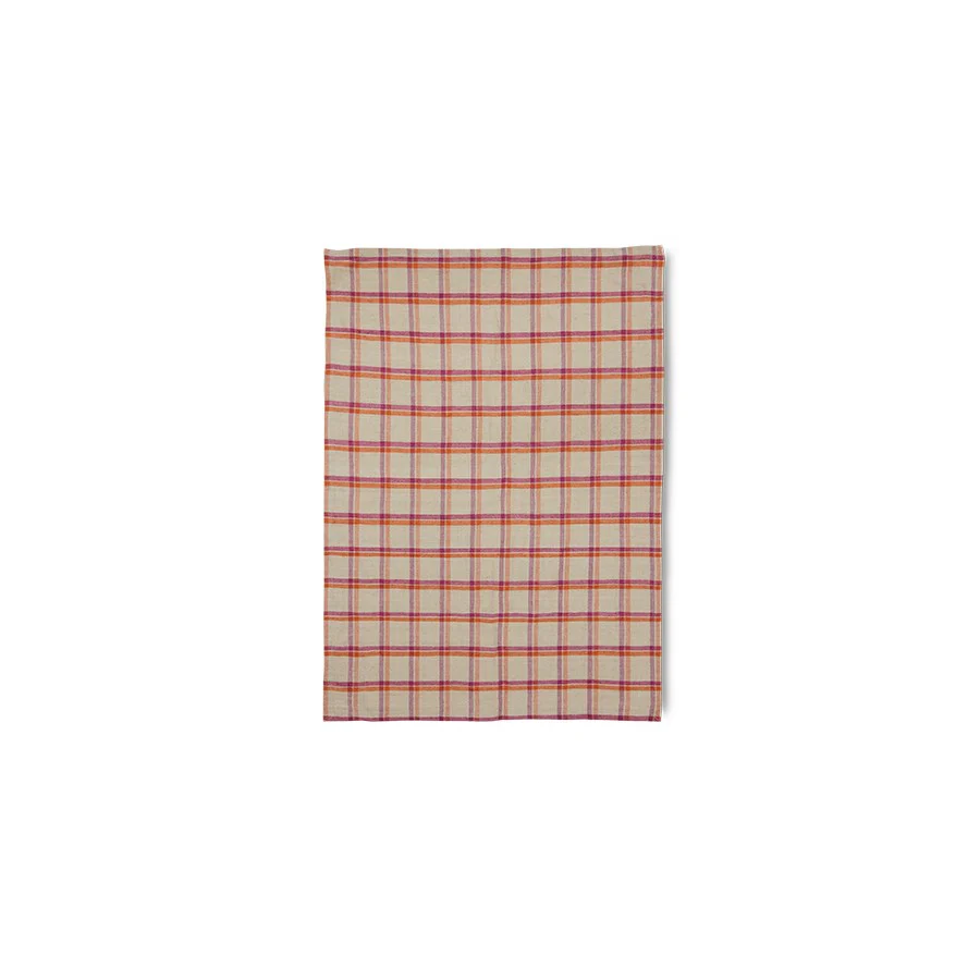 Vida Check Tea Towel Strawberry/Cream (50X70cm)
