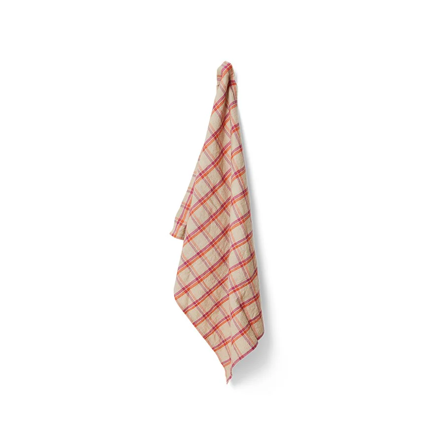 Vida Check Tea Towel Strawberry/Cream (50X70cm) - Image 2